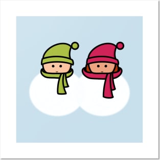 Snowman and snowwoman couple Posters and Art